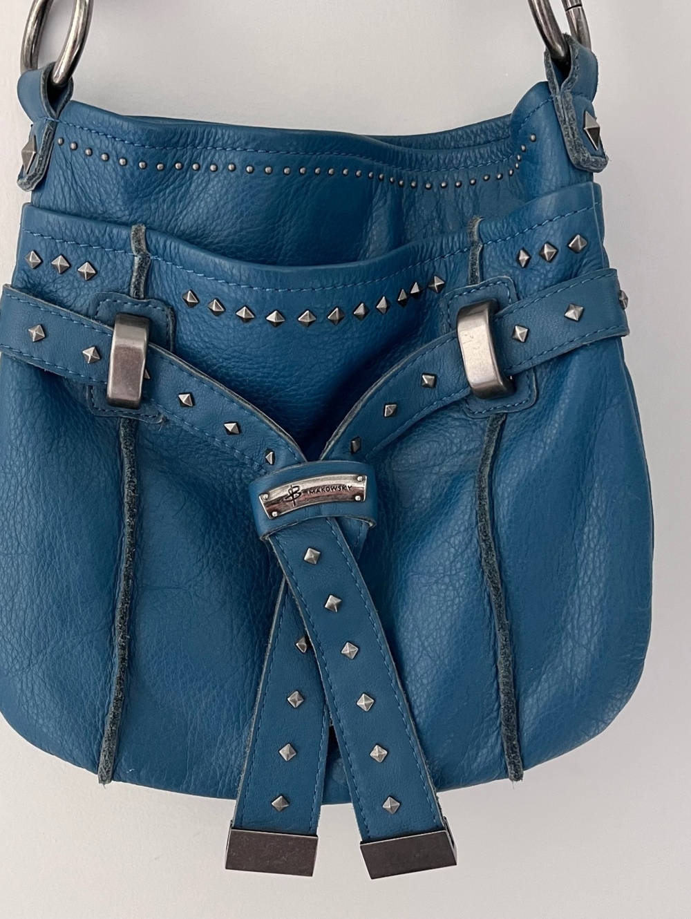 Y2K B. Makowsky Blue Genuine Leather Studded Shoulder… - Gem